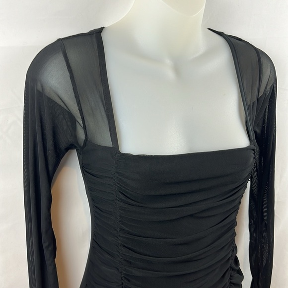 Nasty Gal Mesh Behavior Ruched Sexy Party Black‎ Minin Dress Size 2 - Picture 8 of 13